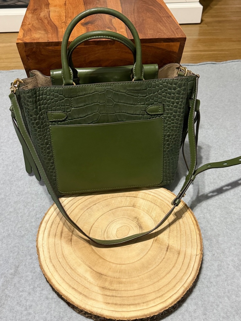 Michael Kors Hamilton Legacy Large Green Croc-Embossed Satchel Tote Bag Purse - Picture 4 of 13